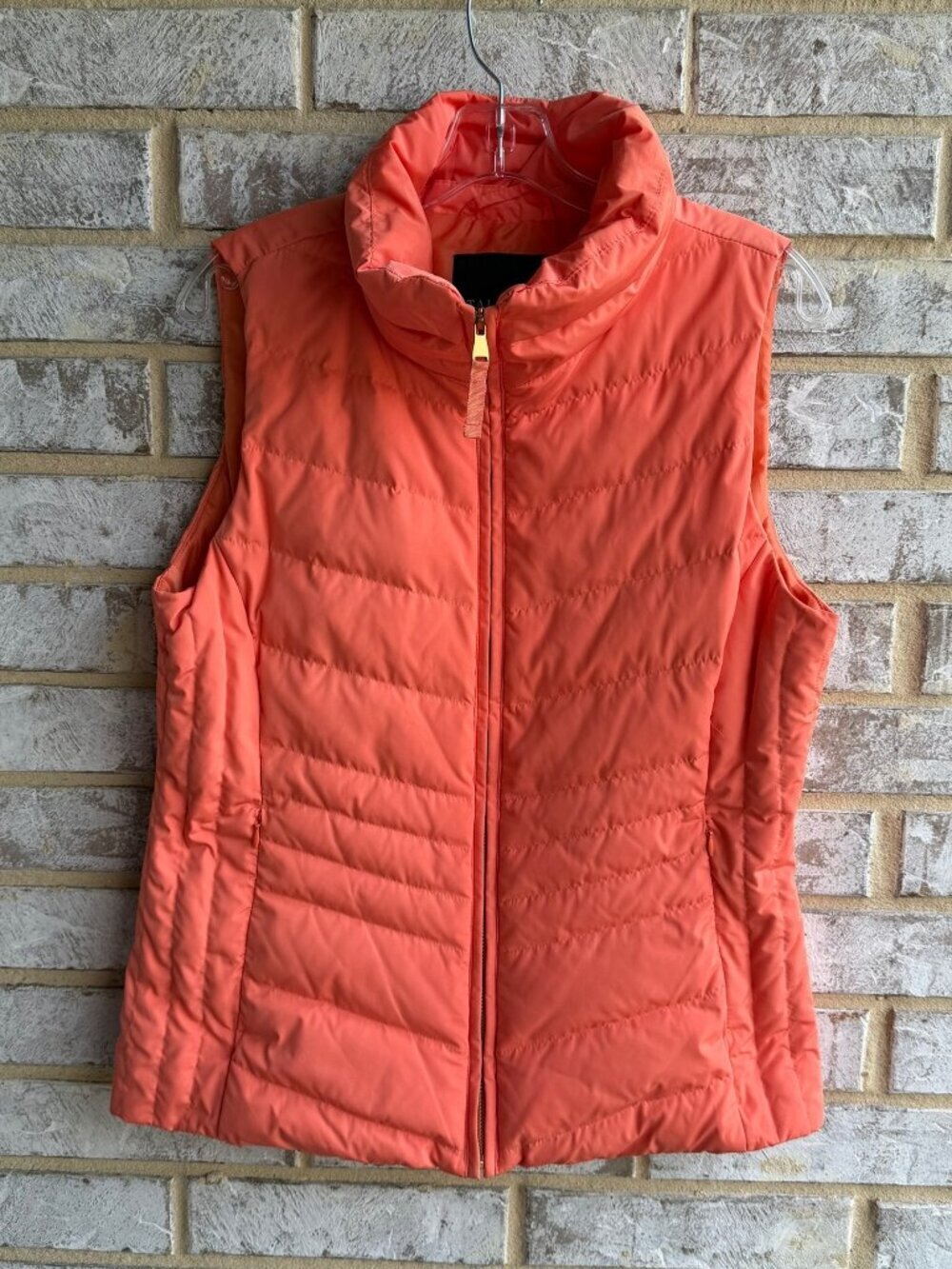 Talbots Sleeveless Zip Front Orange Down Puffer Vest Women's Size M.